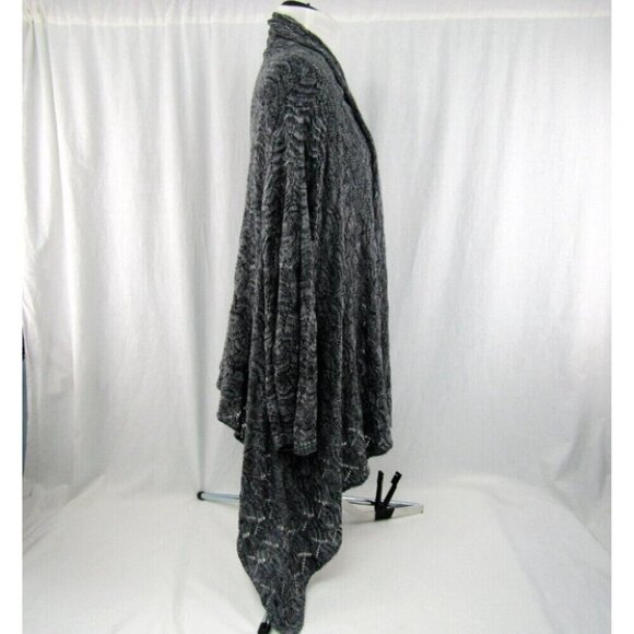 Chicos Gray Heather Cardigan Sweater Womens Size M 1 Sharkbite Hem Open Weave - Picture 7 of 11